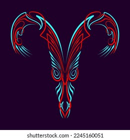 Aries Zodiac sign. Floral art illustration. Vintage pinstripes art. For vinyl sticker, painting template, tattoo, apparel, merchandise, border, frame. Vector Eps 10.