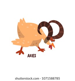 Aries zodiac sign, funny chick character, horoscope element vector Illustration on a white background