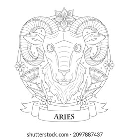 Aries zodiac sign hand drawing or coloring book