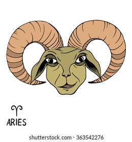 Aries. Zodiac sign, hand drawn vector illustration in cartoon fantasy style