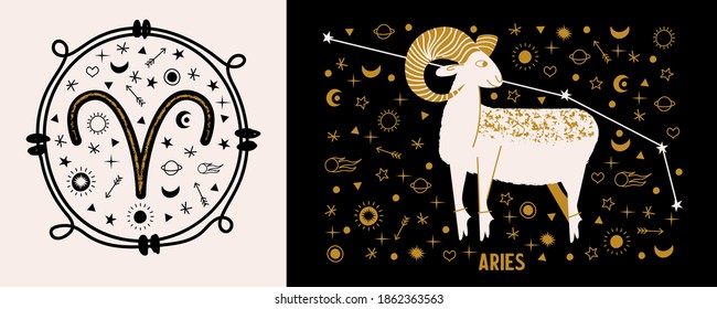 Aries zodiac sign. Horoscope and astrology. Vector illustration in a flat style.