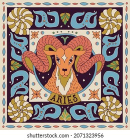 Aries zodiac sign. Horoscope. Illustration for souvenirs and social networks