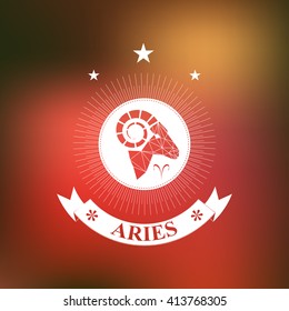 Aries Zodiac Sign, Horoscope, Tattoo, Vintage Badge