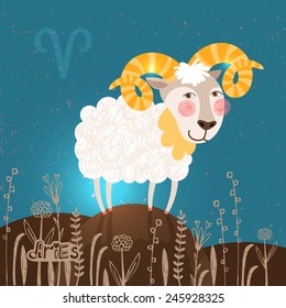 Aries zodiac sign of Horoscope. Vector Illustration.