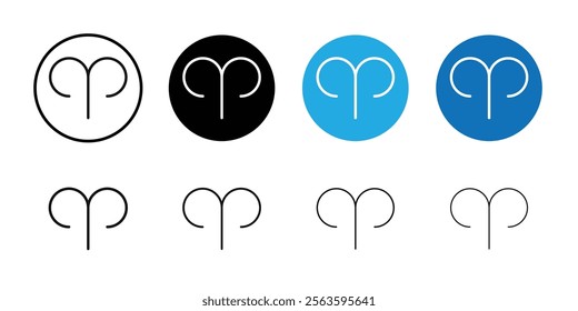 Aries zodiac sign icon Flat outline fill set collection