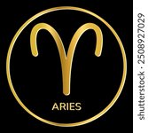 Aries zodiac sign icon. Golden glitter line icons isolated on black background. Tattoo, zodiac symbol. Astrological, zodiacal horoscope. Vector illustration.