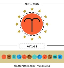 Aries, zodiac sign icon for horoscopes, predictions. Vector 