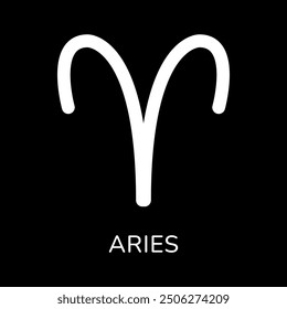 Aries zodiac sign icon. White line icon isolated on black background. Tattoo aries zodiac symbol.  Astrological calendar. Zodiacal horoscope. Vector illustration.