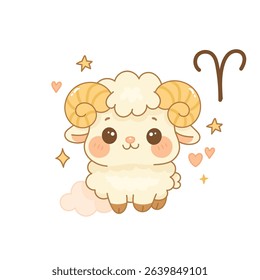 Aries zodiac sign illustration, cute cartoon baby ram