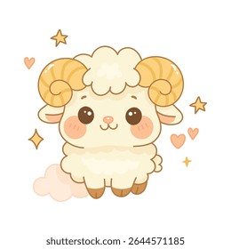 Aries zodiac sign illustration, cute cartoon sheep character