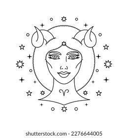 Aries zodiac sign in line art style on white background.