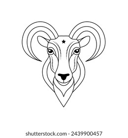 Aries signo del zodiaco en estilo de arte de línea sobre fondo blanco.