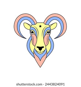 Aries zodiac sign in line art style on white background.