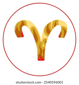 Aries zodiac sign, linear icon of horoscope symbol in round frame in fire element style vector illustration