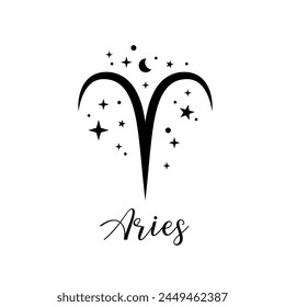 Aries zodiac sign with moon and stars