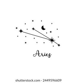 Aries zodiac sign with moon and stars