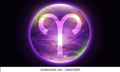 Aries Zodiac sign on dark sky background