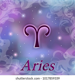 Aries Zodiac sign on watercolor cosmic celestial background. Cosmos. stars and zodiacal sign. Astrology and horoscope design element. Vector illustration
