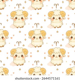 Aries zodiac sign pattern, cute cartoon sheep repeat