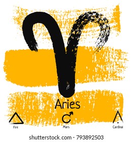 Aries. Zodiac sign pictogram. Calligraphic zodiac signs. Brush hand drawn. Vector illustration aries zodiac sign.