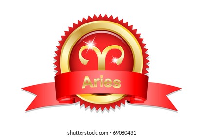 Aries zodiac sign with red ribbon. Vector