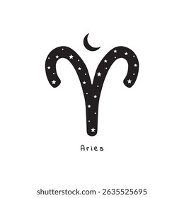 Aries zodiac sign with stars and moon, vector art