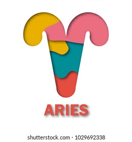 Aries Zodiac sign symbol icon in Paper cut concept idea graphic design