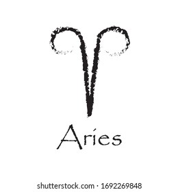 Aries zodiac sign / symbol. Simple black illustration with Text and white background.