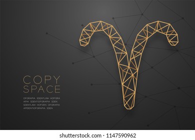 Aries Zodiac sign wireframe Polygon golden frame structure, Fortune teller concept design illustration isolated on black gradient background with copy space, vector eps 10