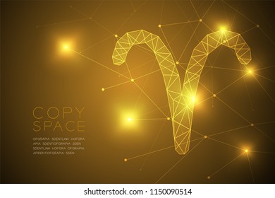 Aries Zodiac sign wireframe Polygon frame structure, Fortune teller concept design illustration isolated on gold gradient background with copy space, vector eps 10