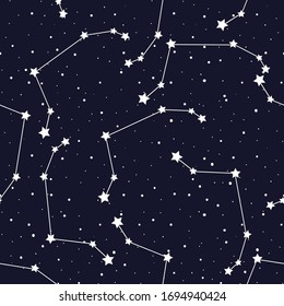 Aries zodiac star seamless pattern. Repeating Aries sign with stars on a black  background. 
design for textile, wallpaper, fabric, decor, clothes, scrapbooking.