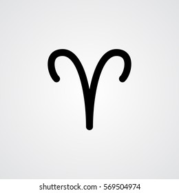 Aries zodiac symbol, black zodiac flat isolated icon on the gray background