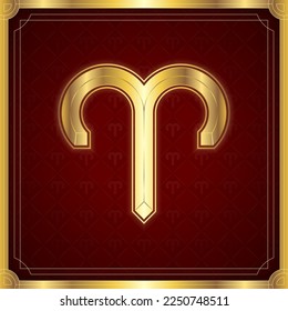 Aries Zodiac Symbol, Classic Luxury Golden Elegant Contemporary Frame, Horoscope Astrology Fortune-Telling and Future Prediction, Fire Element Badge Icon Vector Design Illustration.