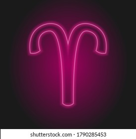 The Aries zodiac symbol, horoscope sign in trendy neon style . Aries astrology sign with light effects for web or print.