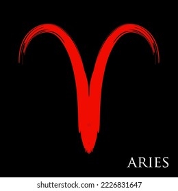 Aries zodiac symbol isolated on white background. Brush stroke Aries zodiac sign. Hand drawn vector illustration