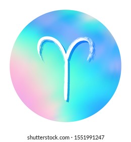 Aries zodiac symbol vector, holographic horoscope sign. Circle astrological icon isolated. Aries astrology zodiac sign clip art on white background.