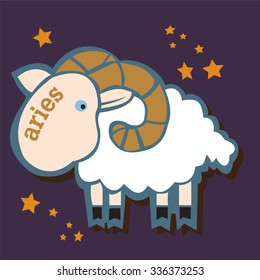 Aries.File contains images of  Lamb and stars. Funny zodiac single. Scrap booking style.