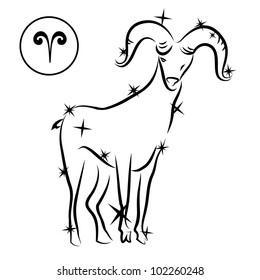 Aries/Lovely zodiac sign silhouette formed by stars isolated on white, layered eps10 format available