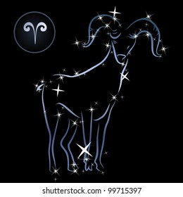 Aries/Lovely zodiac signs formed by stars on black background