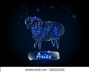 Símbolo Aries.Zodiac sobre el fondo del cielo estrellado. Signos del zodiaco, astrología.