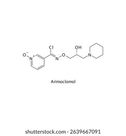 Arimoclomol chemical structure skeletal formula. Heat shock protein (HSP) co-inducer drug used to treat Niemann–Pick disease type C, ALS, inclusion body myositis. Simple schematic illustration.