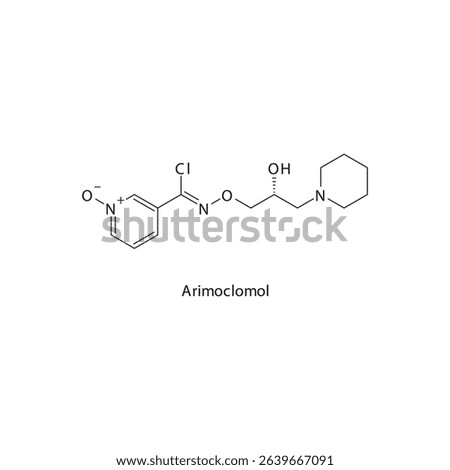 Arimoclomol chemical structure skeletal formula. Heat shock protein (HSP) co-inducer drug used to treat Niemann–Pick disease type C, ALS, inclusion body myositis. Simple schematic illustration.