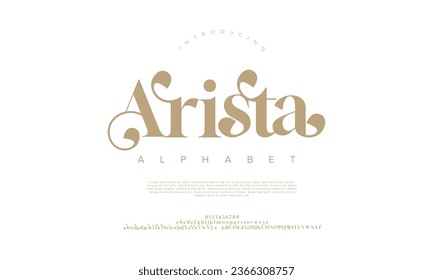 Letra arista premium y elegantes letras y números. Elegante tipografía de bodas clásico serif tipo de letra retro vintage decorativo. Ilustración vectorial creativa