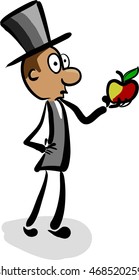 aristocrat in a hat looking at an apple and think