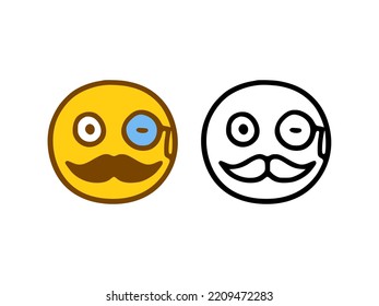 Icono de aristócrata. Emoticon con bigote en forma de doodle aislado en fondo blanco