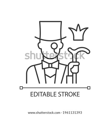 Aristocratic elite linear icon. Posh gentleman with monocle. Rich person. Upper social class. Thin line customizable illustration. Contour symbol. Vector isolated outline drawing. Editable stroke
