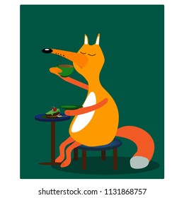 aristocratic fox drinks coffee