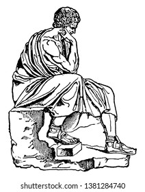 Aristotle, 384-322 BCE, he was an ancient Greek philosopher and scientist, one of the most important founding figures in western philosophy, vintage line drawing or engraving illustration