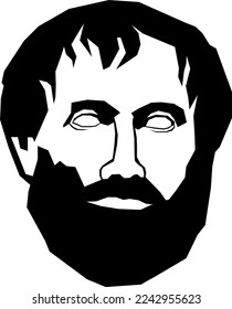 Aristotle, Ancient Greek Philosopher, Stylized Black and White Vector Illustration