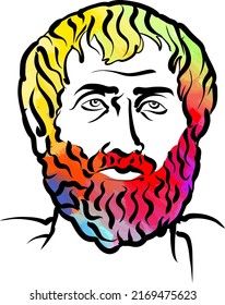 Aristotle colorful hair vector drawing. Hand-drawn outline sketch. Drawing for use on any marketing project and for resale as print.